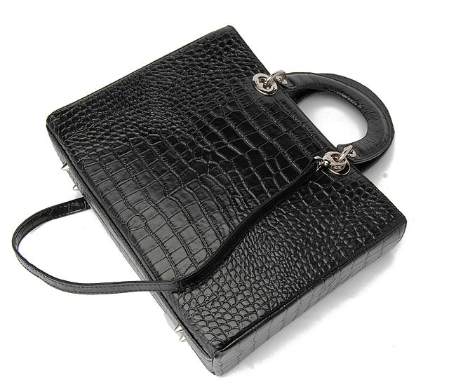 replica jumbo lady dior crocodile leather bag 6322 black